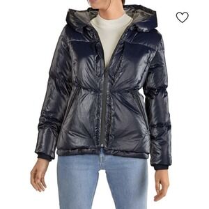 Cole Haan GrandSeries Glazed Down Puffer Jacket‎ Hooded Black XS Lightweight